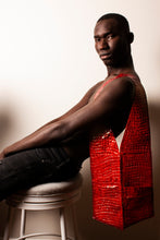 Load image into Gallery viewer, Red embossed genuine patent lambskin leather - handmade leather vest bag