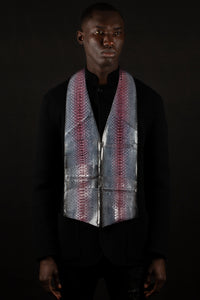 Light blue, pink and black striped and glazed genuine python leather - handmade men's leather vest bag handmade men's leather bag bespoke men's leather bag, black owned business
