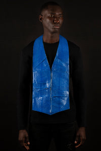 Cobalt blue glazed genuine python leather - handmade men's leather vest bag handmade men's leather vest bag in Hudson Yards blue vest bag bag vest men's blue leather bag bespoke leather bag, black owned business