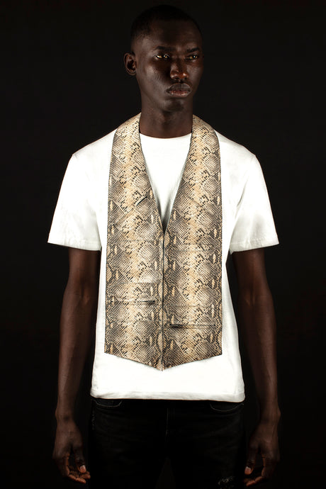 Python print and embossed genuine lambskin leather - handmade men's leather vest bag handmade men's leather bag handmade men's leather vest bag in Hudson Yards vest bag  handmade bag, black owned business