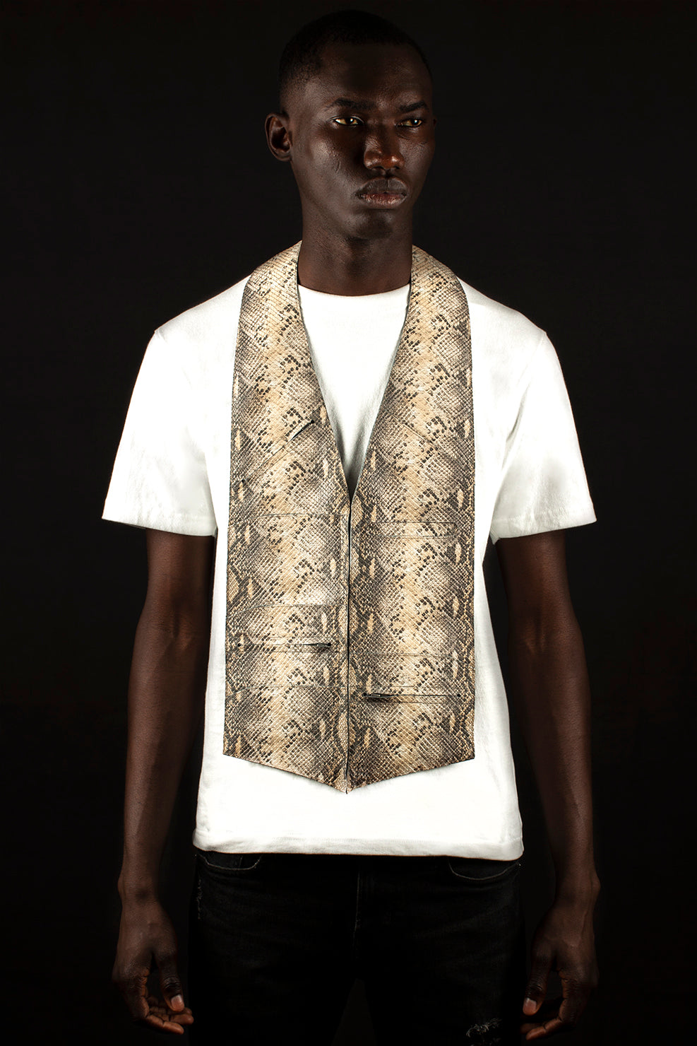 Python print and embossed genuine lambskin leather - handmade men's leather vest bag handmade men's leather bag handmade men's leather vest bag in Hudson Yards vest bag  handmade bag, black owned business