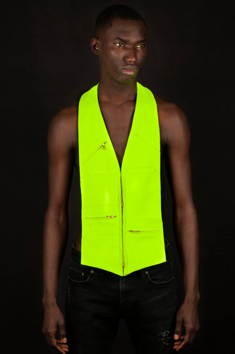 Neon yellow genuine lambskin leather - handmade men's leather vest bag with rose gold toned hardware neon yellow men's leather bag handmade men's leather vest bag in Hudson Yards, black owned business