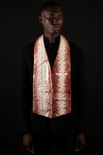 Coral, cranberry and white glazed genuine python leather - handmade men's leather vest bag bespoke men's leather bag handmade men's leather vest bag in Hudson Yards exotic leather men's bag exclusive men's bag