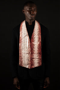 Coral, cranberry and white glazed genuine python leather - handmade men's leather vest bag bespoke men's leather bag handmade men's leather vest bag in Hudson Yards exotic leather men's bag exclusive men's bag
