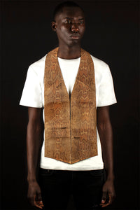Tan and orange matte glazed python print and embossed genuine lambskin leather - handmade men's leather vest bag handmade men's leather vest bag in Hudson Yards, exclusive men's leather vest bag  bespoke men's leather bag , black owned business